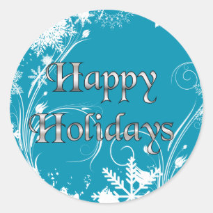 Blue Winter Meadow - Happy Holidays Runder Aufkleber