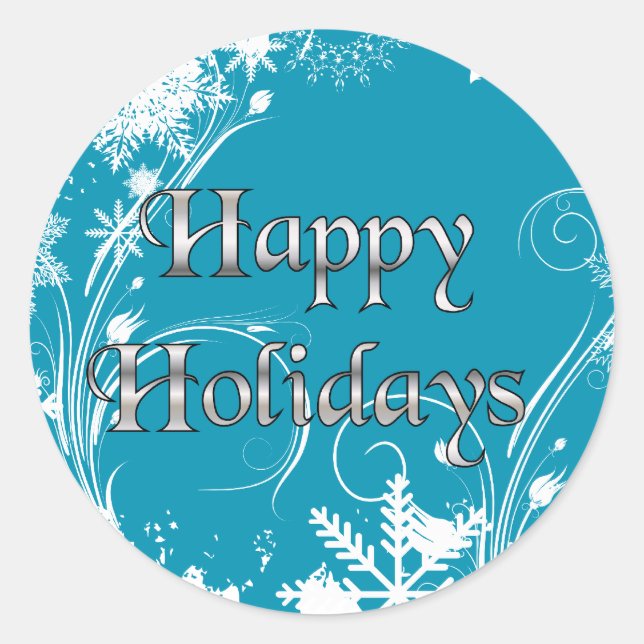 Blue Winter Meadow - Happy Holidays Runder Aufkleber (Vorderseite)