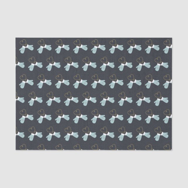 Blue Winter Mittens mit Herz-Muster Seidenpapier (Vorderseite)