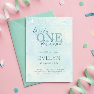 Blue Winter Onederland Baby Kid First Birthday Einladung