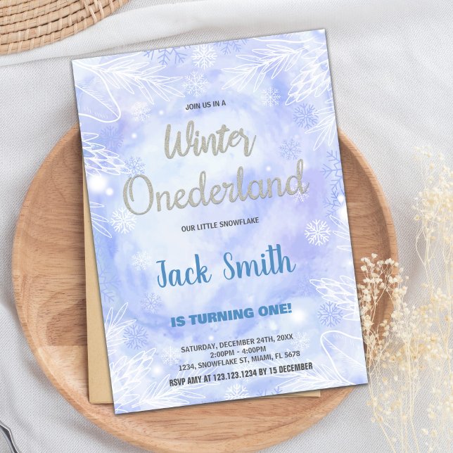 Blue Winter ONEderland Einladungen Silberner Glitz (Blue Winter ONEderland Invitations Silver Glitter)
