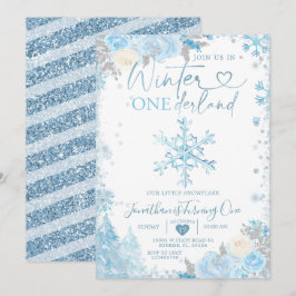 Blue Winter Onederland Snowflake 1. Geburtstag Inv Einladung
