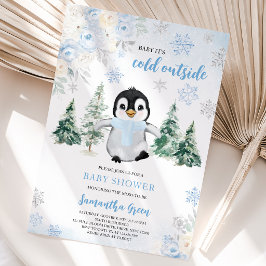 Blue Winter Penguin Baby Dusche Einladung