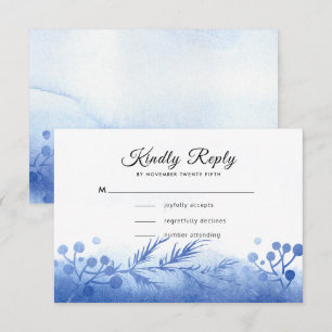 Blue Winter Pine Branches and Berries RSVP Card