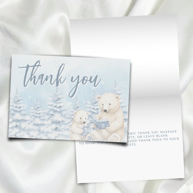 Blue Winter Polar Bear Watercolor Babydusche Falte Dankeskarte (Von Creator hochgeladen)