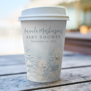 Blue Winter Polar Bear Watercolor Babydusche Pappbecher