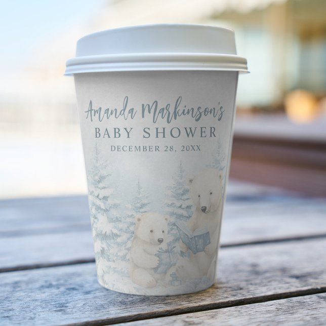 Blue Winter Polar Bear Watercolor Babydusche Pappbecher (Von Creator hochgeladen)