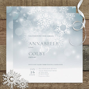 Blue Winter Snow Modern Square Wedding Einladung