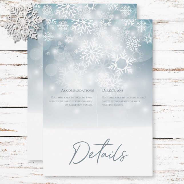 Blue Winter Snow Modern Wedding Details Begleitkarte (Blue Winter Snow Modern Wedding Details Enclosure Card)