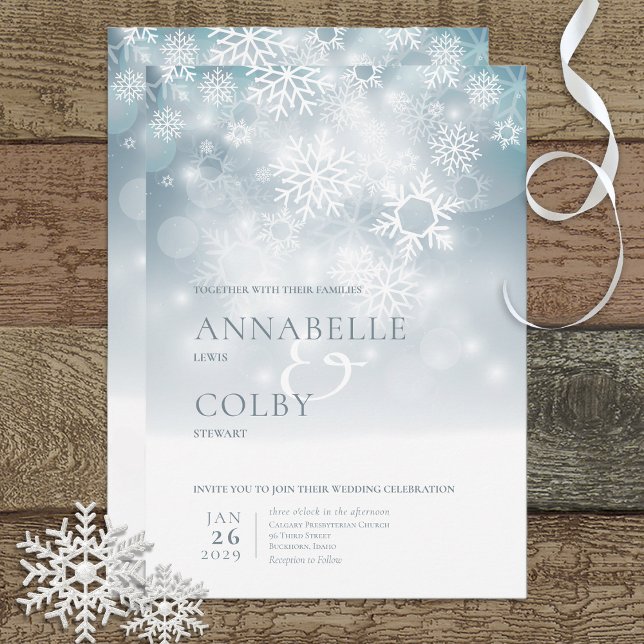 Blue Winter Snow Modern Wedding Einladung (Von Creator hochgeladen)
