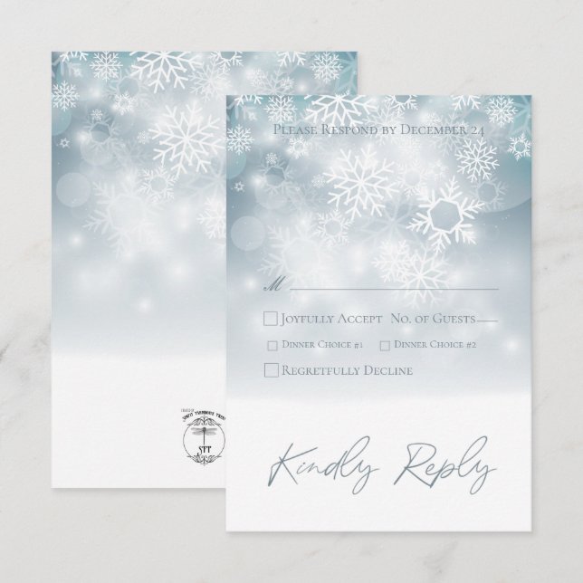 Blue Winter Snow Modern Wedding RSVP Karte (Vorne/Hinten)
