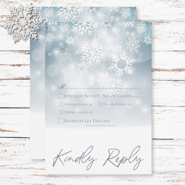 Blue Winter Snow Modernes Hochzeitsessen RSVP Karte (Blue Winter Snow Modern Wedding Dinner RSVP Card)