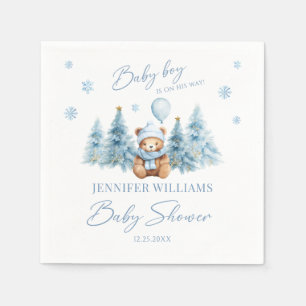 Blue Winter Snow Teddy Bear Baby Boy Duschpapier Serviette
