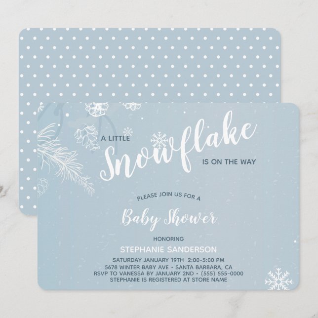 Blue Winter Snowflake Babydusche für Jungen Einladung (Vorne/Hinten)