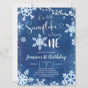 Blue Winter Snowflake Erster Geburtstag Einladung