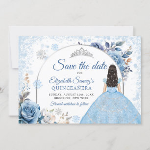 Blue Winter Snowflake Mis Quince Save the Date Einladung