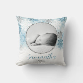 Blue Winter Snowflake Personalisiertes Baby Foto Kissen