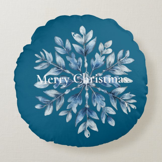 Blue Winter Snowflakes Weihnachten Rundes Kissen (Vorderseite)
