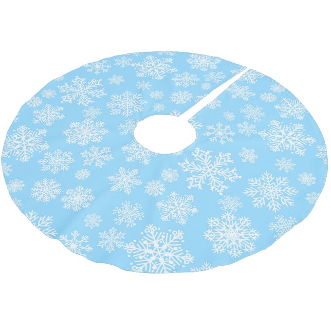 Blue Winter Snowflakes Weihnachtsmuster Polyester Weihnachtsbaumdecke (Schrägansicht)