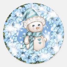 Blue Winter Snowman Sticker