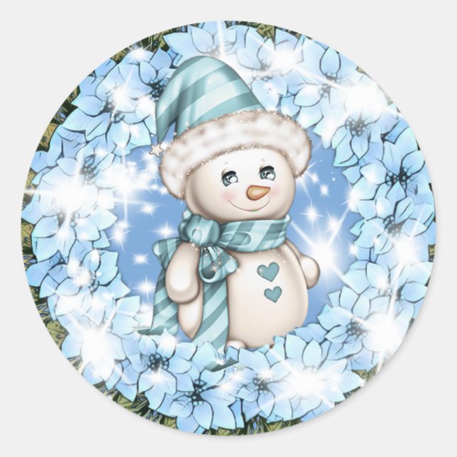 Blue Winter Snowman Sticker (Vorderseite)