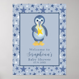 Blue Winter Star Pinguin Baby Dusche Willkommen Poster
