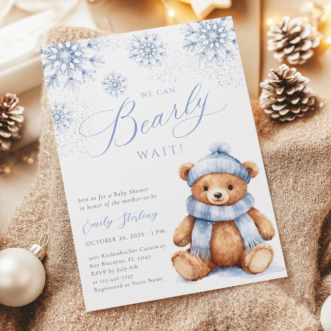 Blue Winter Teddy Bear Baby Shower Invitation Einladung (Von Creator hochgeladen)