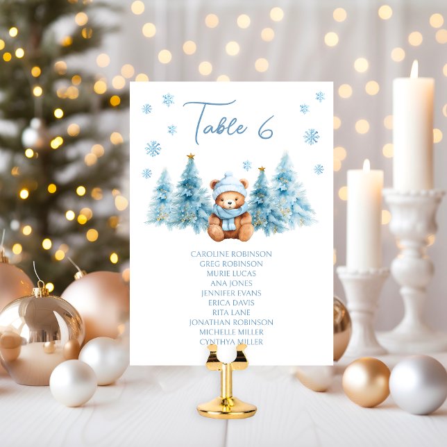 Blue Winter Teddy Bear Baby Shower Table Number (Von Creator hochgeladen)