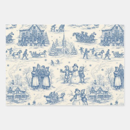 Blue Winter Toile Chinoiserie Geschenkpapier Set