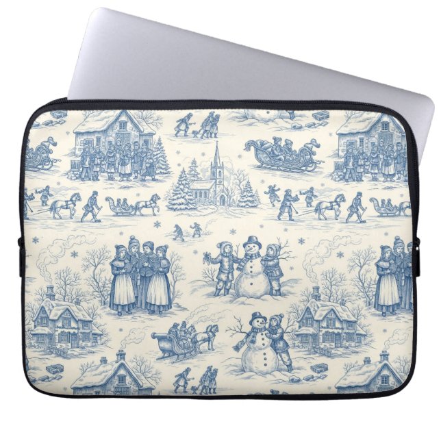 Blue Winter Toile Chinoiserie Laptopschutzhülle (Vorderseite)
