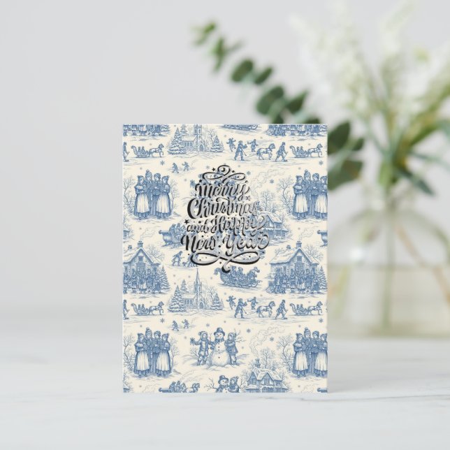 Blue Winter Toile Chinoiserie Postkarte (Stehend Vorderseite)