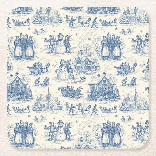 Blue Winter Toile Chinoiserie Rechteckiger Pappuntersetzer (Vorderseite)