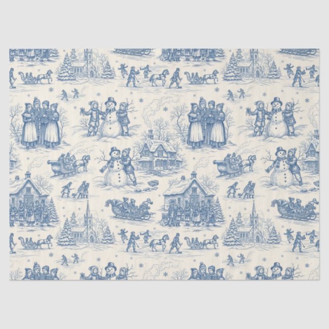 Blue Winter Toile Chinoiserie Seidenpapier (Vorderseite)