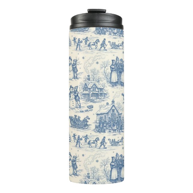 Blue Winter Toile Chinoiserie Thermosbecher (Vorderseite)