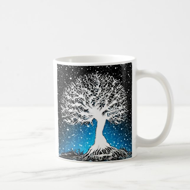 Blue Winter Tree - Schnee Kaffeetasse (Rechts)