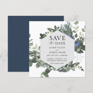 Blue Winter Wedding Save the Date Einladung