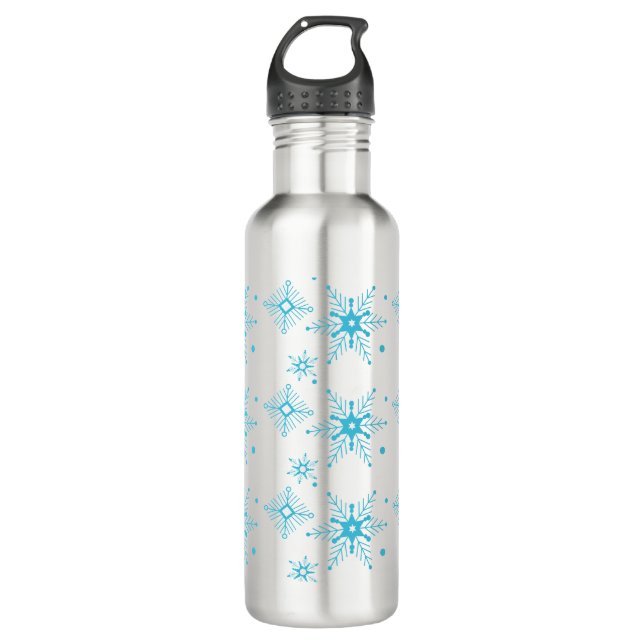 Blue Winter Weihnachten Whimisistische Schneeflock Edelstahlflasche (Vorderseite)