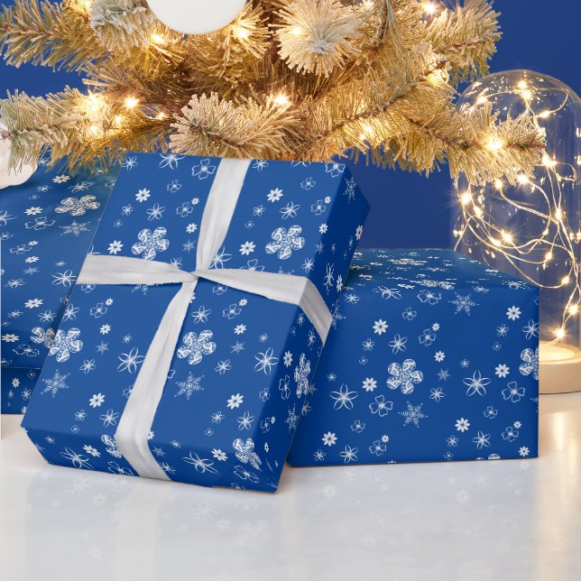 Blue Winter Wildblumen und Sterne Geschenkpapier (Feiertage)