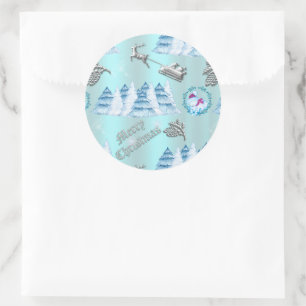 Blue Winter Wonderland Christmas Runder Aufkleber