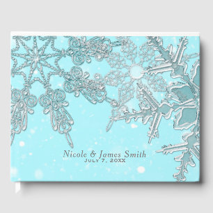 Blue Winter Wonderland Elegante Schneeflocken Hoch Gästebuch