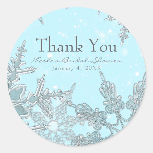 Blue Winter Wonderland Elegante Schneeflocken Hoch Runder Aufkleber (Vorderseite)