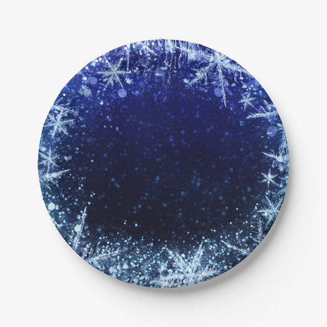Blue Winter Wonderland Icy Snowflakes Party Pappteller (Vorderseite)