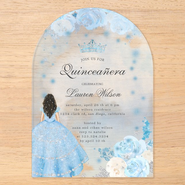 Blue Winter Wonderland Quinceanera Invitation (Recto)