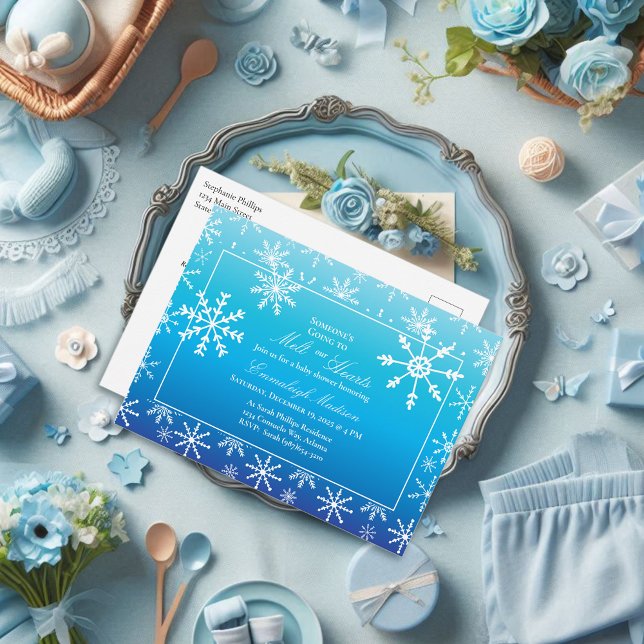 Blue Winter Wonderland Snowflake Baby Dusche Postkarte (Von Creator hochgeladen)