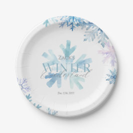 Blue Winter Wonderland Snowflake First Birthday  Pappteller