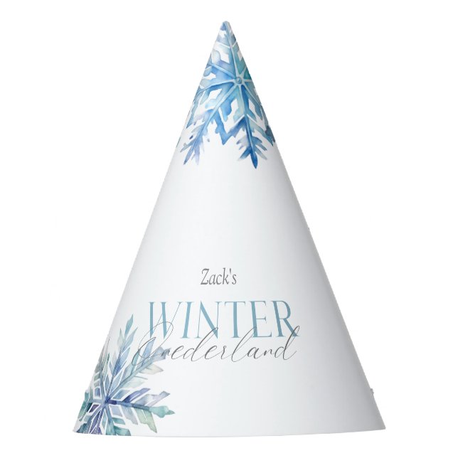 Blue Winter Wonderland Snowflake First Birthday  Partyhütchen (Vorderseite)
