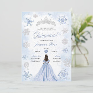 Blue Winter Wonderland Snowflake Quinceanera Einladung
