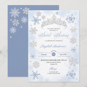Blue Winter Wonderland Snowflake Sweet 16 Einladung