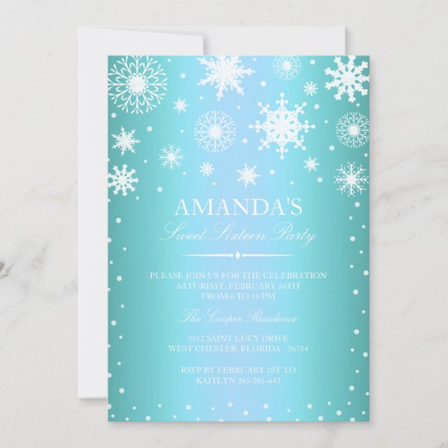 Blue Winter Wonderland Sweet 16 Invitation (Devant)