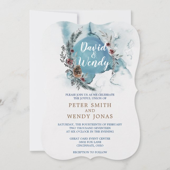 Blue Winter Wonderland Wedding Invitations (Devant)